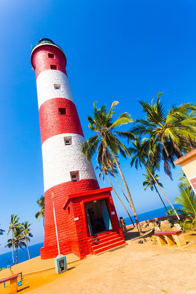 The distinctive white and red of the Vizhinjam Lighthouse is sure to stand out on your Instagram feed