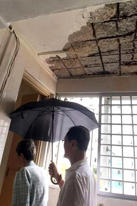 Woman, 70, almost hit by parts of falling ceiling