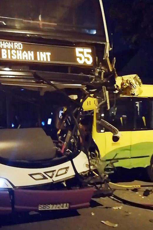 Two hurt as SBS bus crashes into school bus in Bedok