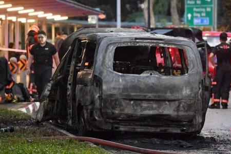 Car on fire near bus stop in Bukit Panjang on Monday