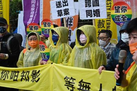 Taiwan LGBT activists hold Valentine's Day marriage law protest