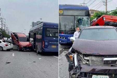 18 hurt after faulty electric bus slams into 3 cars in Bangkok