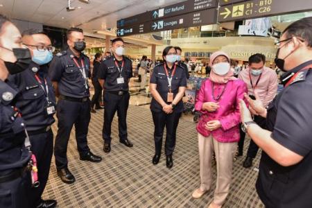 President Halimah visits Changi Airport for first time since the pandemic hit