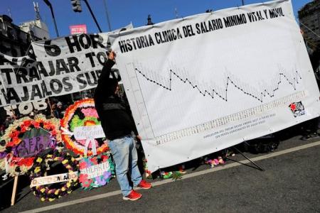 'The paycheck has died': Argentine workers hold funeral for wages as inflation approaches 90%