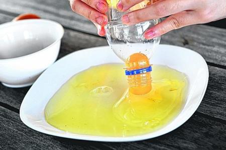 You can separate egg yolk and white using a bottle.