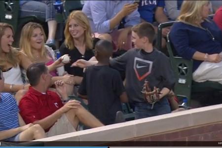 Boy gives baseball to impress woman who does not know it was a switcheroo