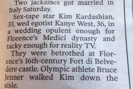 N.Y. Post's different take on the Kimye wedding 