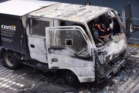 Certis Cisco armoured van catches fire