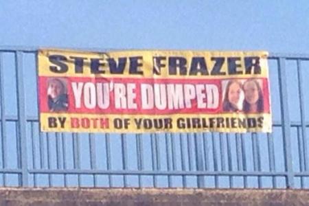 Two-timed girlfriends dump lover by hanging banner