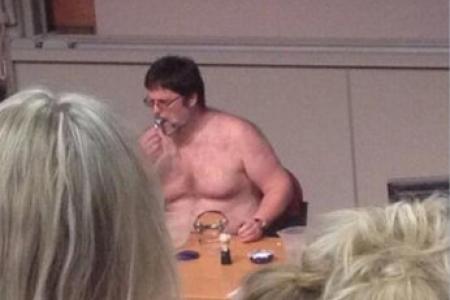 Nutty prof strips in lecture to teach sales pitch