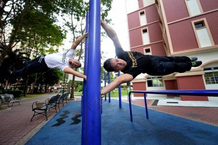 Kids staying in school after hitting the bars  (the bars in the neighbourhood's fitness corner,  that is)
