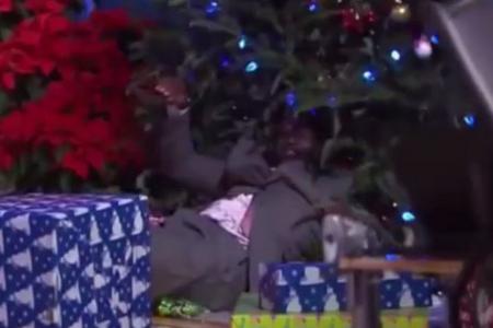 WATCH: Shaquille O'Neal flies into Christmas tree during NBA halftime show