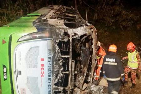 Eight dead after bus overturns and catches fire in Ipoh