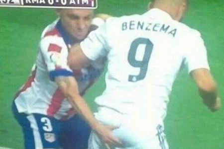 Cheeky! Atletico's Siqueira stops Karim Benzema in his tracks with unusual tactic