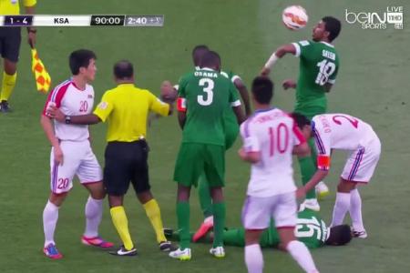 WATCH: Footballer showboats while teammate writhes in pain at Asian Cup