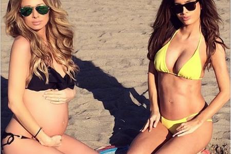 Spot the difference: LA lingerie model and friend both nearly eight months pregnant