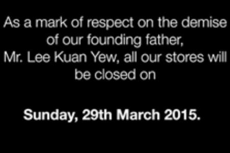 Which shops will be closed on Sunday out of respect for Mr Lee Kuan Yew?