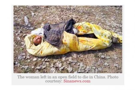 Old woman left to die in open field in China