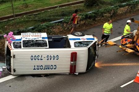 Ambulance crashes on way to hospital