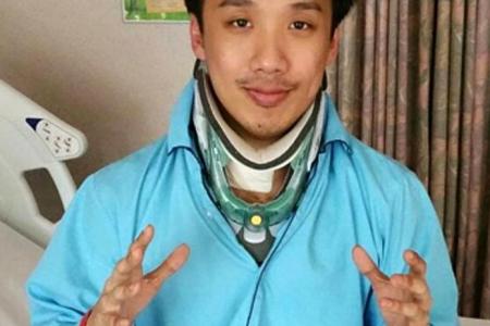 Manhunt finalist walks again, a month after seriously hurting neck