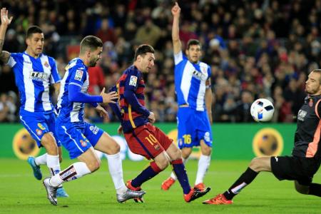 Espanyol keeper escapes red despite vicious stamp on Messi in ill-tempered cup game 