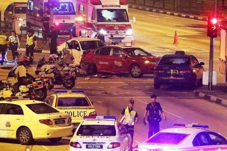 7 hurt in 4-car crash after chase in Bedok