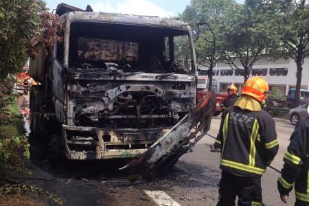 Towed truck bursts into flames on AYE  
