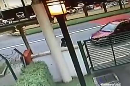 Car nearly crashes into man and girl