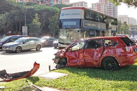 Car collides with bus in Eunos during morning rush hour