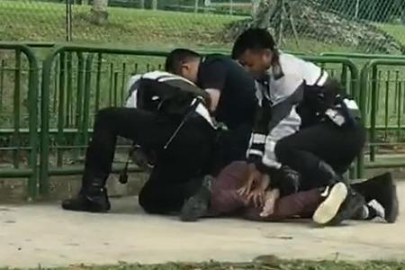 Tackled after punching cop
