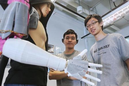Ngee Ann Polytechnic students invent mind-controlled prosthetic arm.