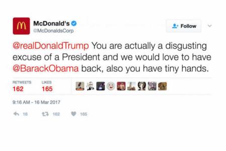 McDonald&#039;s apologises for Trump tweet, claims it was hacked