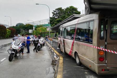 Hospital bus crashes into Braddell Road bus stop