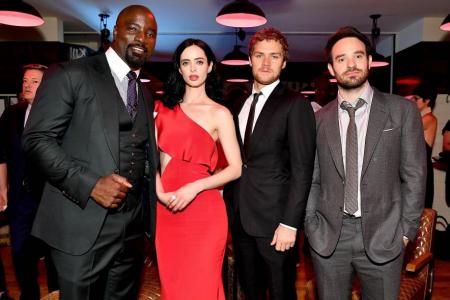Mike Colter, Krysten Ritter, Finn Jones and Charlie Cox at The Defenders New York Premiere after party last Monday.