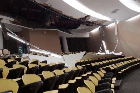 Part of NTU lecture theatre’s false ceiling collapses