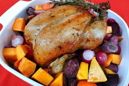 Festive roast chicken and vegetable medley