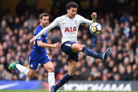 Tottenham Hotspur’s Dele Alli controlling the ball before scoring their second goal against Chelsea