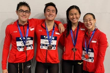 Singapore's mixed 4x100m free quartet break national record
