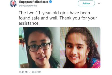 Two girls, 11, found after allegedly running away