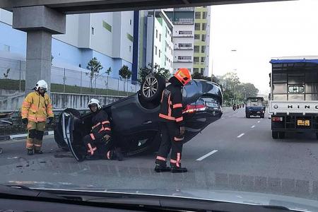 Third overturned car in a week after 3-vehicle accident
