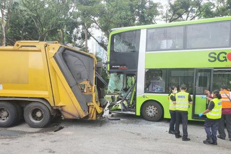 Five hurt in bus-truck collision in Ang Mo Kio