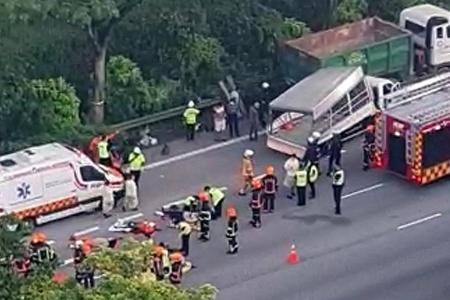 Migrant worker killed, 16 injured after lorry hits tipper truck on PIE