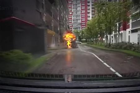 Driver, family escape as lightning strikes ground in front of car
