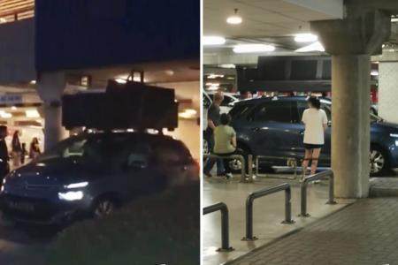 Car seen transporting 3-seater sofa on its roof at Ikea carpark in Tampines