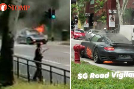 Porsche on fire at Orchard Turn