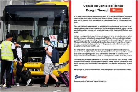 Customers scrambling for JB-S'pore VTL bus tickets hit by cancellations, technical glitches