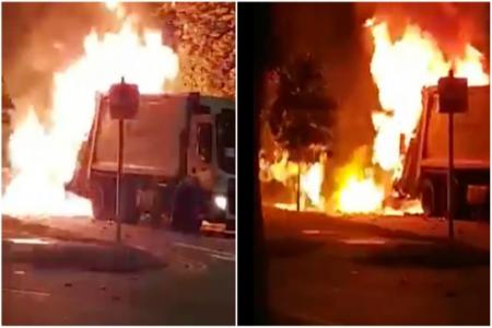 Garbage truck catches fire, ironically, on Burn Road