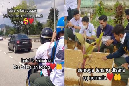 In touching tribute, M'sian students visit teacher's grave straight after finishing exams