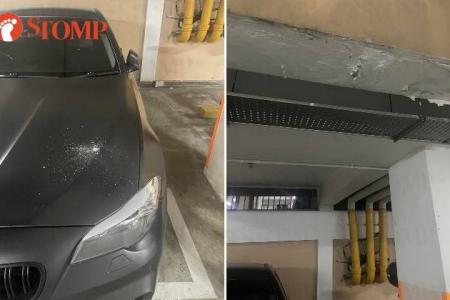 BMW damaged by paint flaking from Yishun carpark ceiling, town council apologises