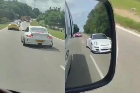 S'pore-registered Porsche convoy driving recklessly on Johor highway wanted by Malaysian police